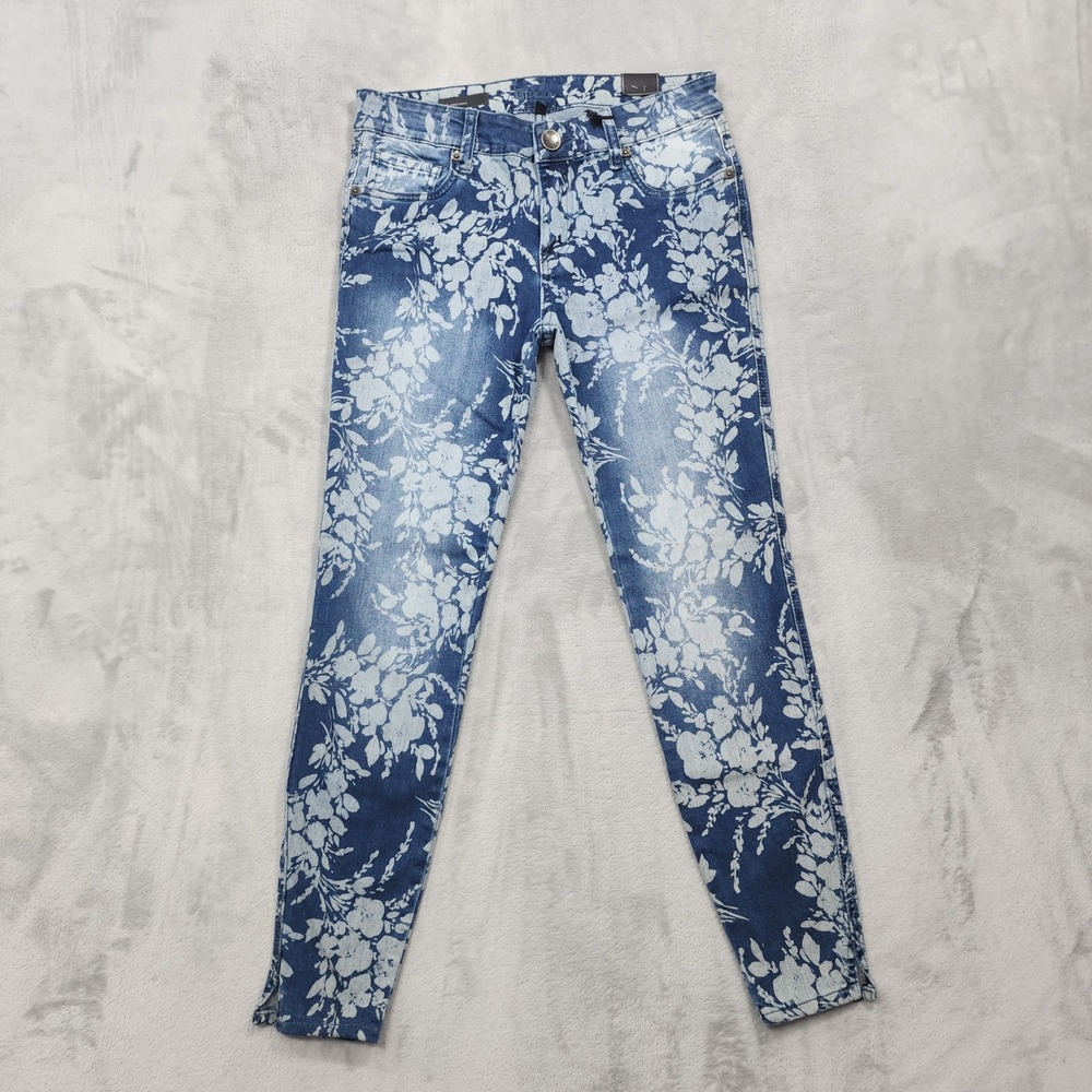 NEW Kut from the‎ Kloth Jeans Womens 2 Blue Bleached Floral Eva Ankle Skinny